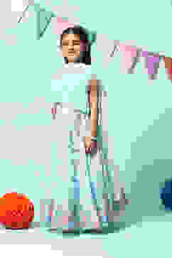 Blue Cotton Blend Short Top Lehenga Set image number 5