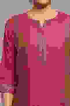 Pink Cotton Blend Printed Straight Suit Set image number 1