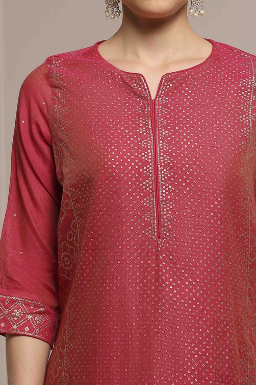 Pink Cotton Blend Printed Straight Suit Set image number 1