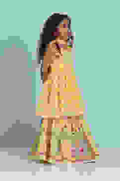 Yellow Cotton Printed Peplum Suit Set image number 5