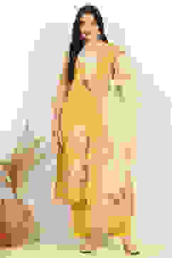Mustard Linen Blend Digital Print Unstitched Suit Set image number 7