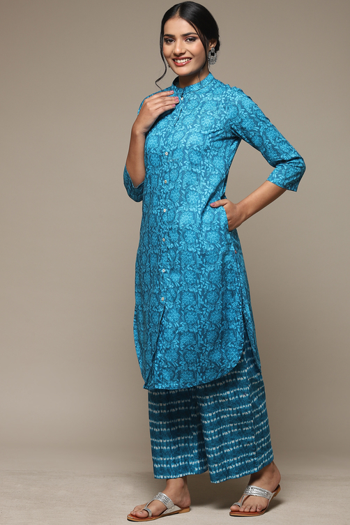 Yellow Cotton Straight Kurta Palazzo Suit Set image number 3