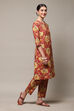 Mustard Cotton Straight Kurta Relaxed Pant Suit Set image number 5