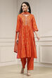 Orange Silk Straight Yarndyed Suit Set image number 6
