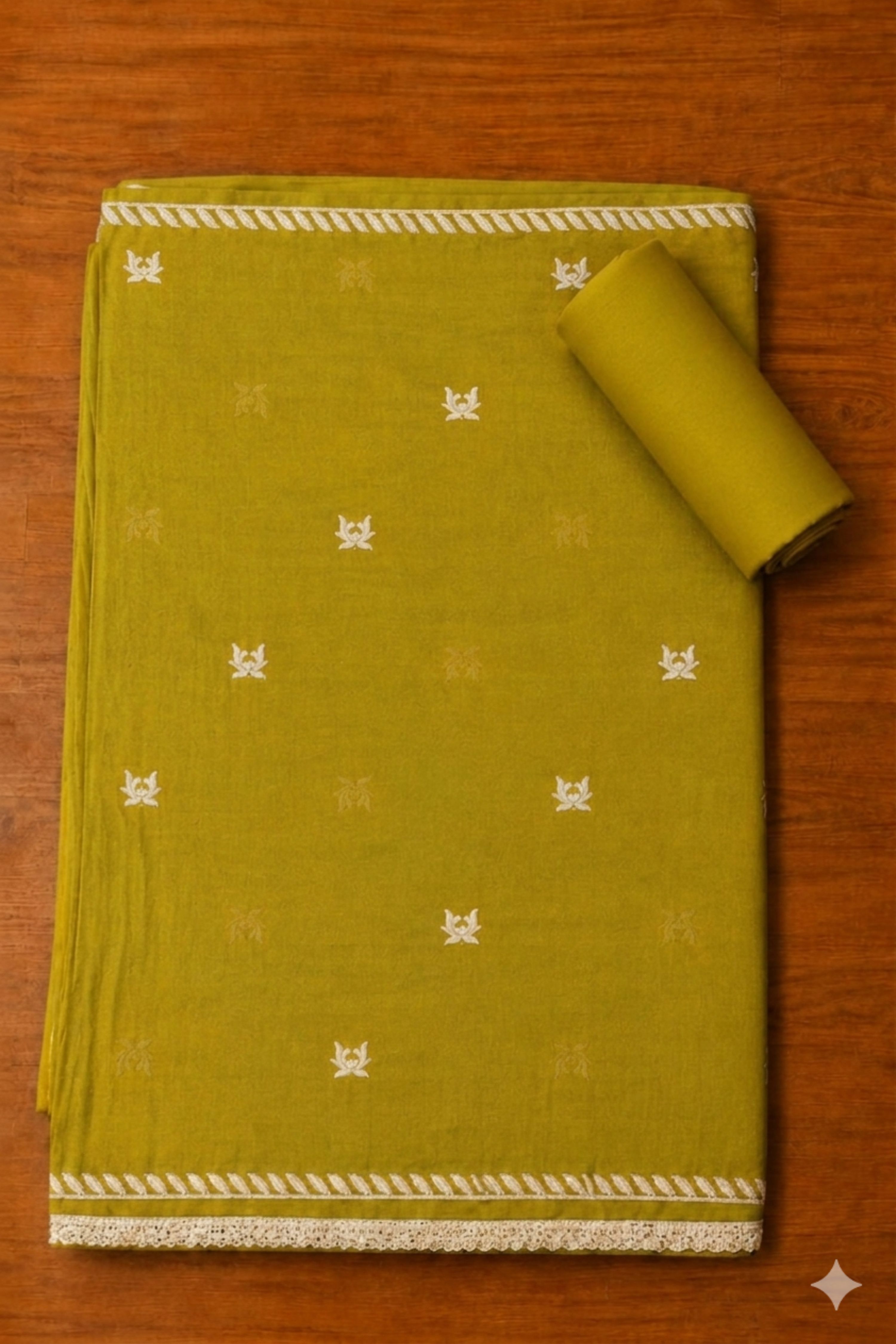 Olive Chanderi Printed Unstitched Suit Set image number 3