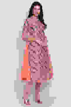 Peach Art Silk A-Line Kurta Churidar Suit Set image number 3