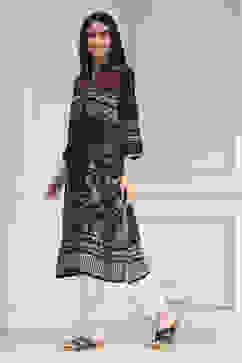 Black Printed Straight Kurta image number 2