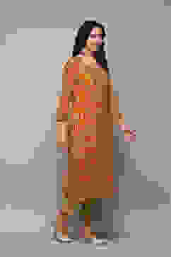 Mustard Rayon Straight Printed Kurta image number 3