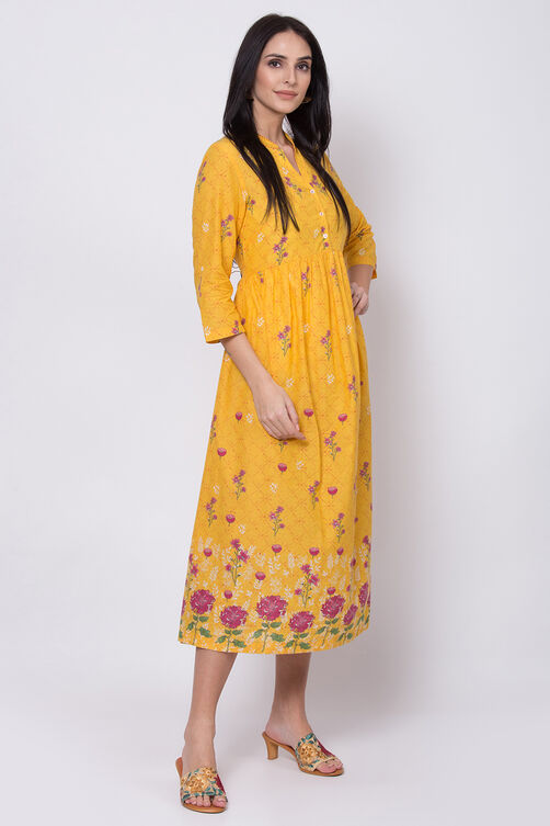 Teal Cotton A-Line Printed Kurta image number 3