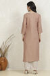 Beige Linen Hand Embroidered Unstitched Suit Set image number 5