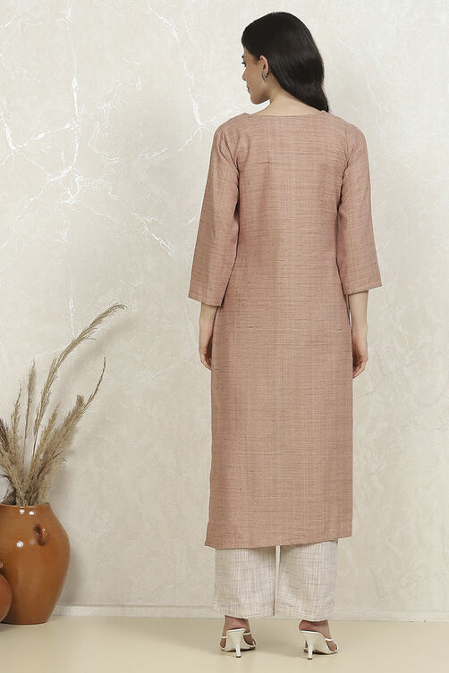 Beige Linen Hand Embroidered Unstitched Suit Set image number 5