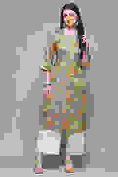 Turquoise Green Polyester Straight Kurta image number 0