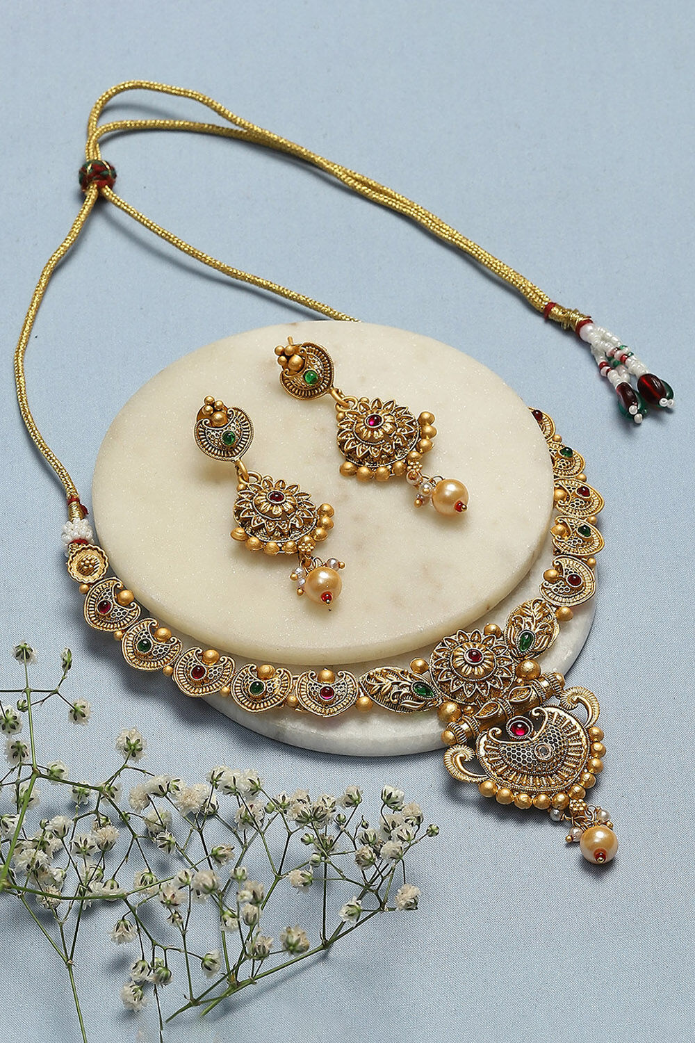 Gold Brass Necklace Set image number 0