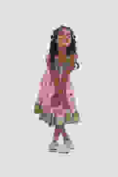 Pink Viscose Rayon Printed Tiered Dress image number 4