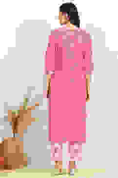 Pink Cotton Screen-Printed Unstitched Suit Set image number 5