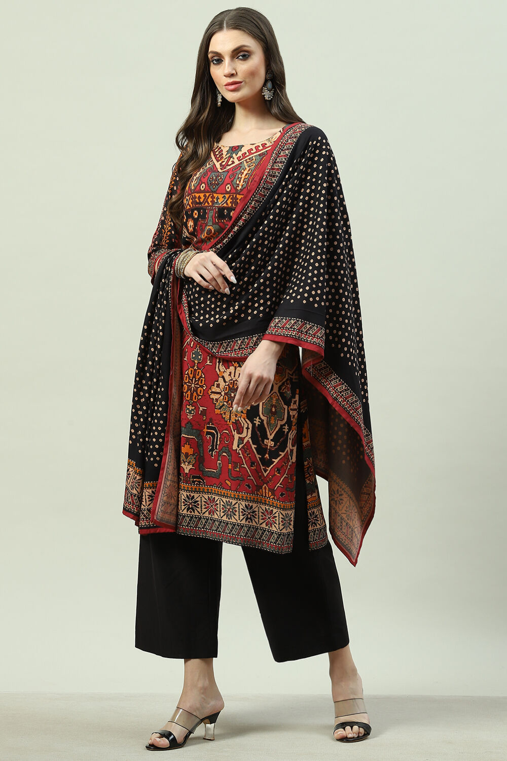 Blue LIVA Straight Kurta Palazzo Suit Set image number 2