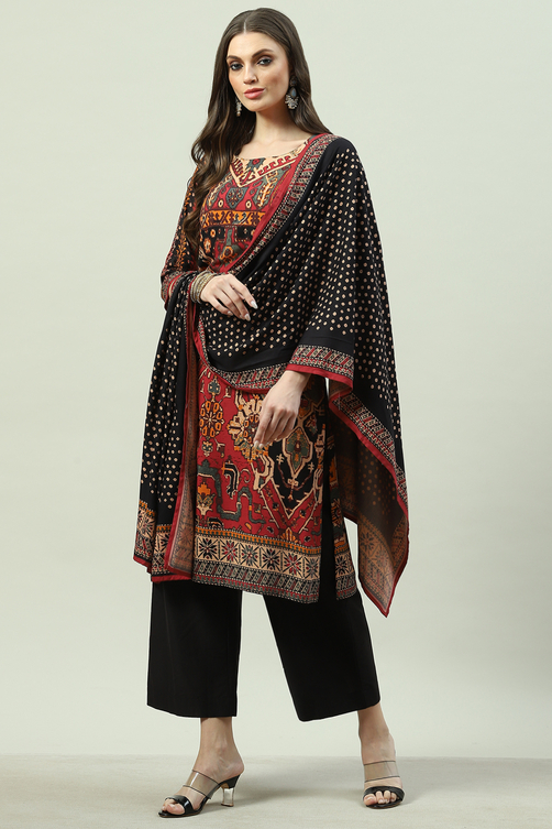 Blue LIVA Straight Kurta Palazzo Suit Set image number 2