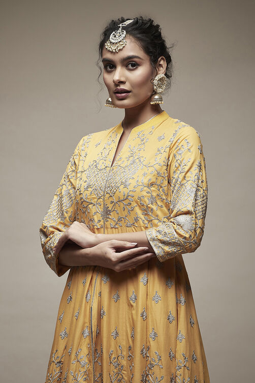 Mustard Cotton Anarkali Suit Set image number 6