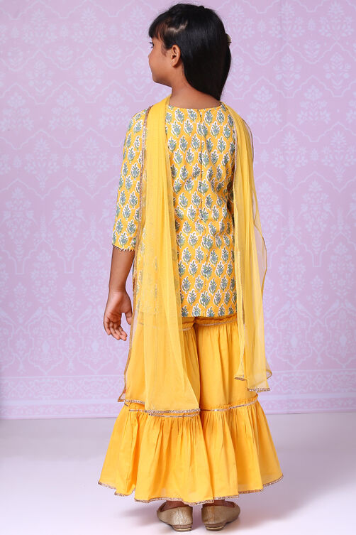 Yellow Cotton Straight Kurta Sharara Suit Set image number 7