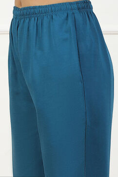 Blue Solid Mid-Rise Regular Fit Pants image number 1