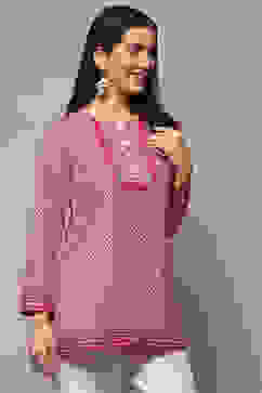 Pink Polyester Straight Kurti image number 4