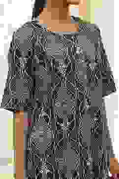 Black and Beige Printed Straight Kurta Set image number 1