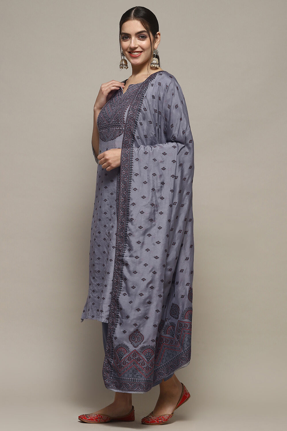 Sky Blue Chanderi Unstitched Suit Set image number 5