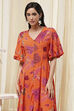 Orange Floral Printed Flared Dress image number 1