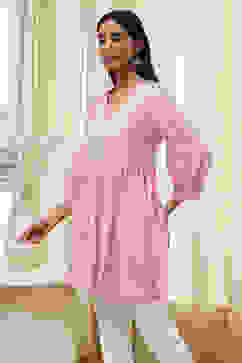 Pink Solid Flared Short Kurta image number 2