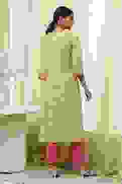 Green Cotton Printed Straight Kurta image number 3