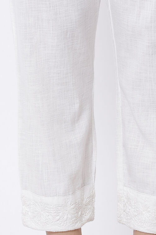 White Cotton Chikankari Pants image number 1