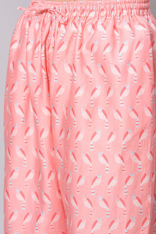 Blush Pink Straight Cotton Three Piece Printed Sleepwear Set image number 2