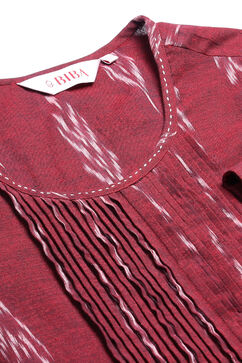 Deep Maroon Cotton Ikkat Yarndyed Kurta image number 1