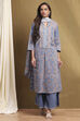 Blue Cotton Printed A-Line Suit Set image number 6