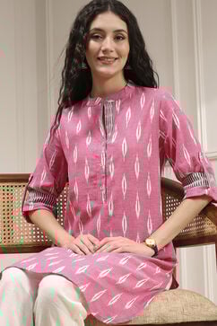 Pink Cotton Straight Yarndyed Kurta image number 0