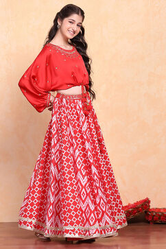 Red Polyester Lehenga Set image number 4