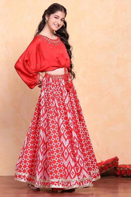Red Polyester Lehenga Set image number 4