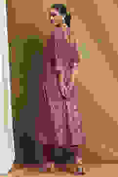 Plum Cotton Printed Anarkali Suit Set image number 4