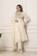 Ivory Cotton Yoke Embroidered A-Line Gathered Suit Set
