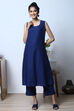 Indigo Art Silk Fusion Kurta Relaxed Pant Suit Set image number 7