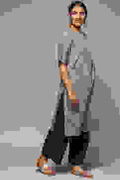 Grey Cotton Straight Kurta Palazzo Suit Set image number 5