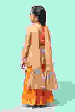 Orange Polyester Straight Printed Suit Set image number 5