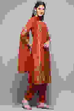 Maroon Viscose Straight Kurta Regular Pant Suit Set image number 6