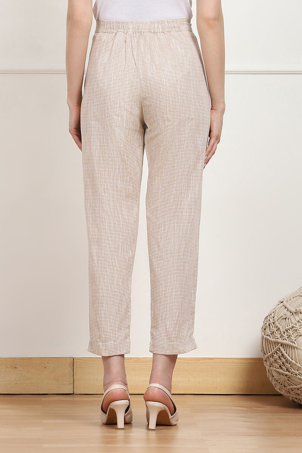 Beige Cotton Narrow Pant image number 5