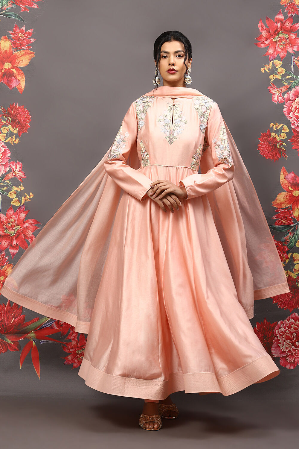 Peach Cotton Blend Anarkali Kurta Suit Set image number 7