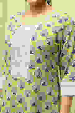 Lime Green Cotton Hand Block Print Unstitched Suit Set image number 2
