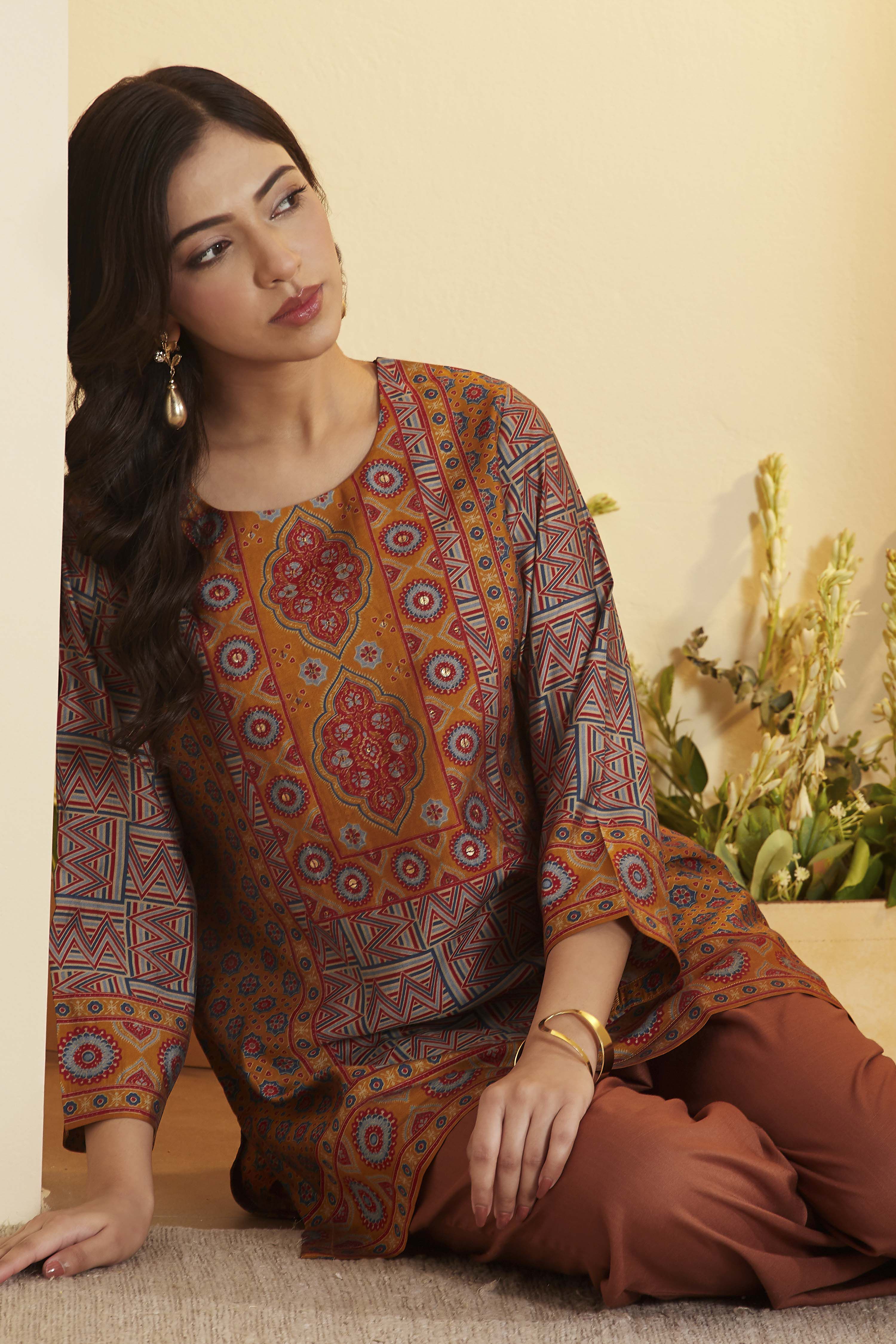 biba Mustard Viscose Blend Straight KurtaMustard Viscose Blend Straight Kurta-picture-209