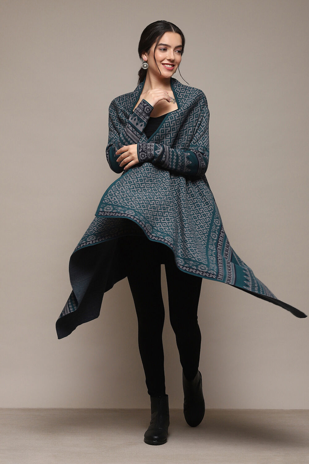 Teal Blue Acrylic Straight Yarndyed Sweater image number 4