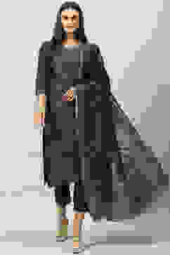 Indigo Blue Art Silk Straight Kurta Slim Pants Suit Set image number 0