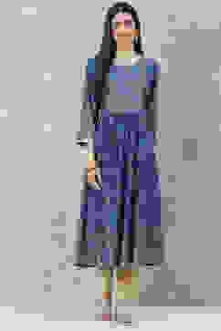 Blue Rayon A-Line Printed Kurta image number 0